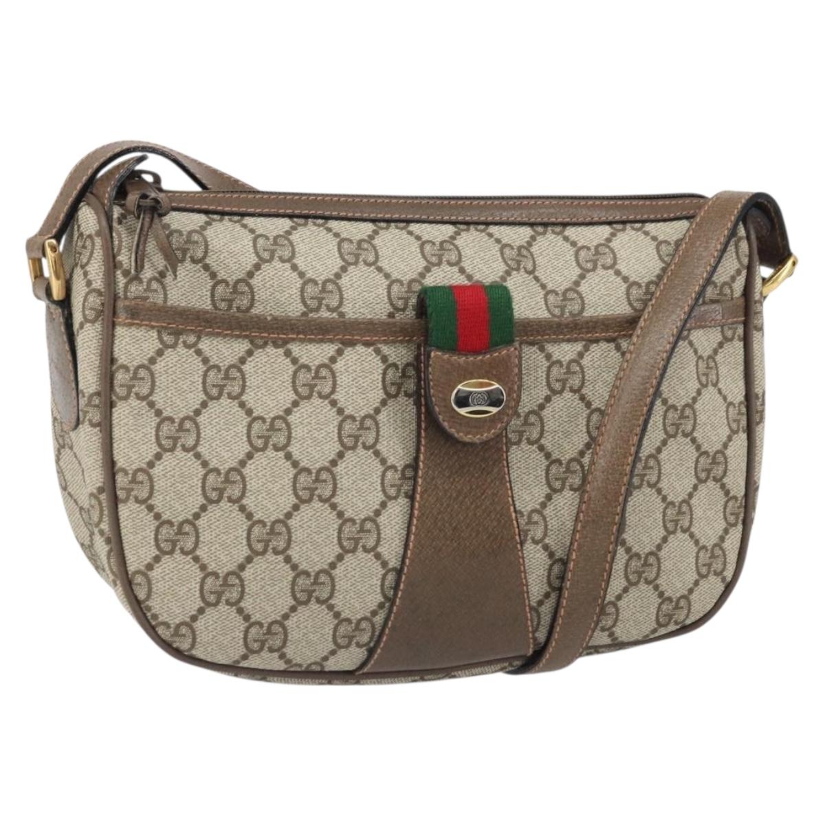 GUCCI GG Supreme Web Sherry Line Bag PVC Beige Gold 89 02 032 Auth 170109