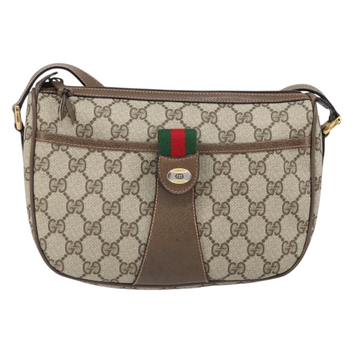 GUCCI GG Supreme Web Sherry Line Bag PVC Beige Gold 89 02 032 Auth 170109