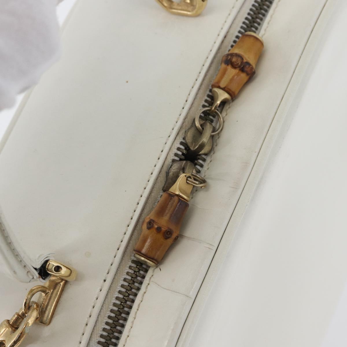 GUCCI Bamboo Vanity Hand Bag Patent 2way White Gold 000 270 0323 Auth 170112