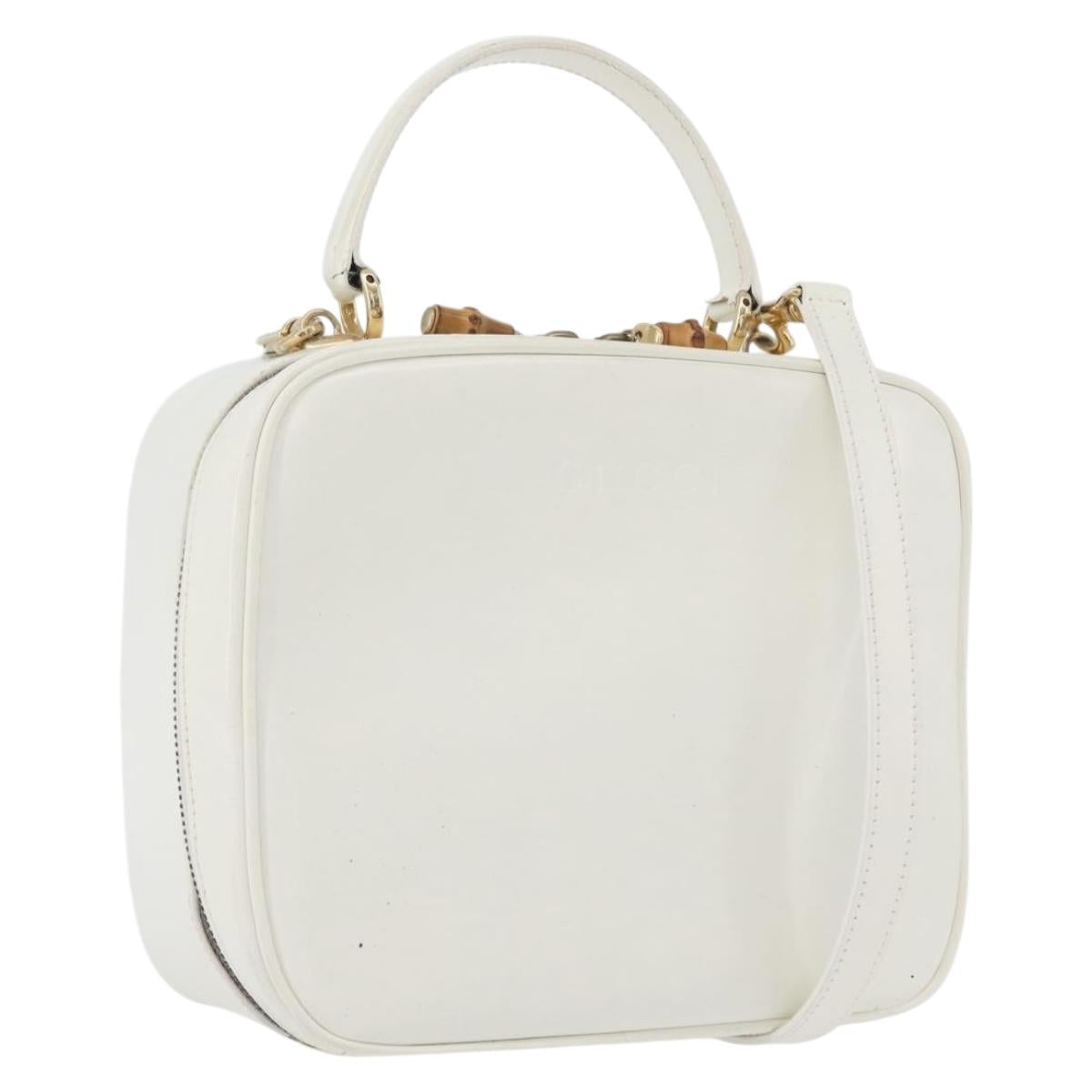 GUCCI Bamboo Vanity Hand Bag Patent 2way White Gold 000 270 0323 Auth 170112