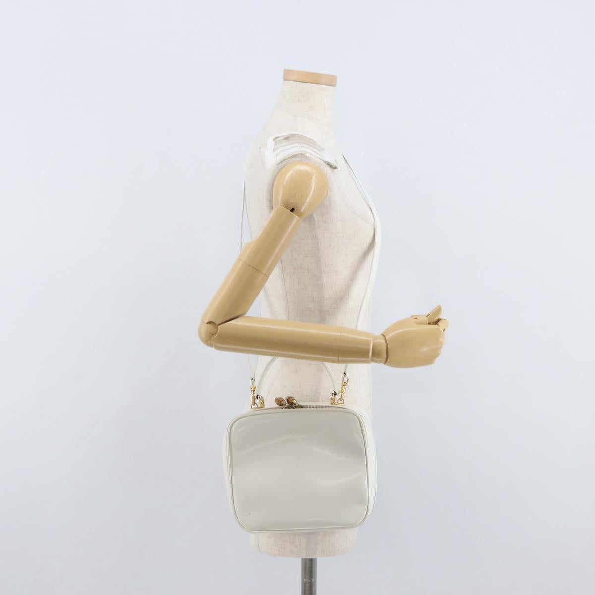 GUCCI Bamboo Vanity Hand Bag Patent 2way White Gold 000 270 0323 Auth 170112
