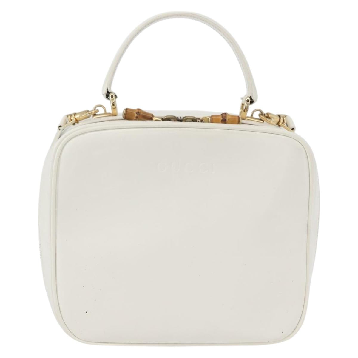 GUCCI Bamboo Vanity Hand Bag Patent 2way White Gold 000 270 0323 Auth 170112