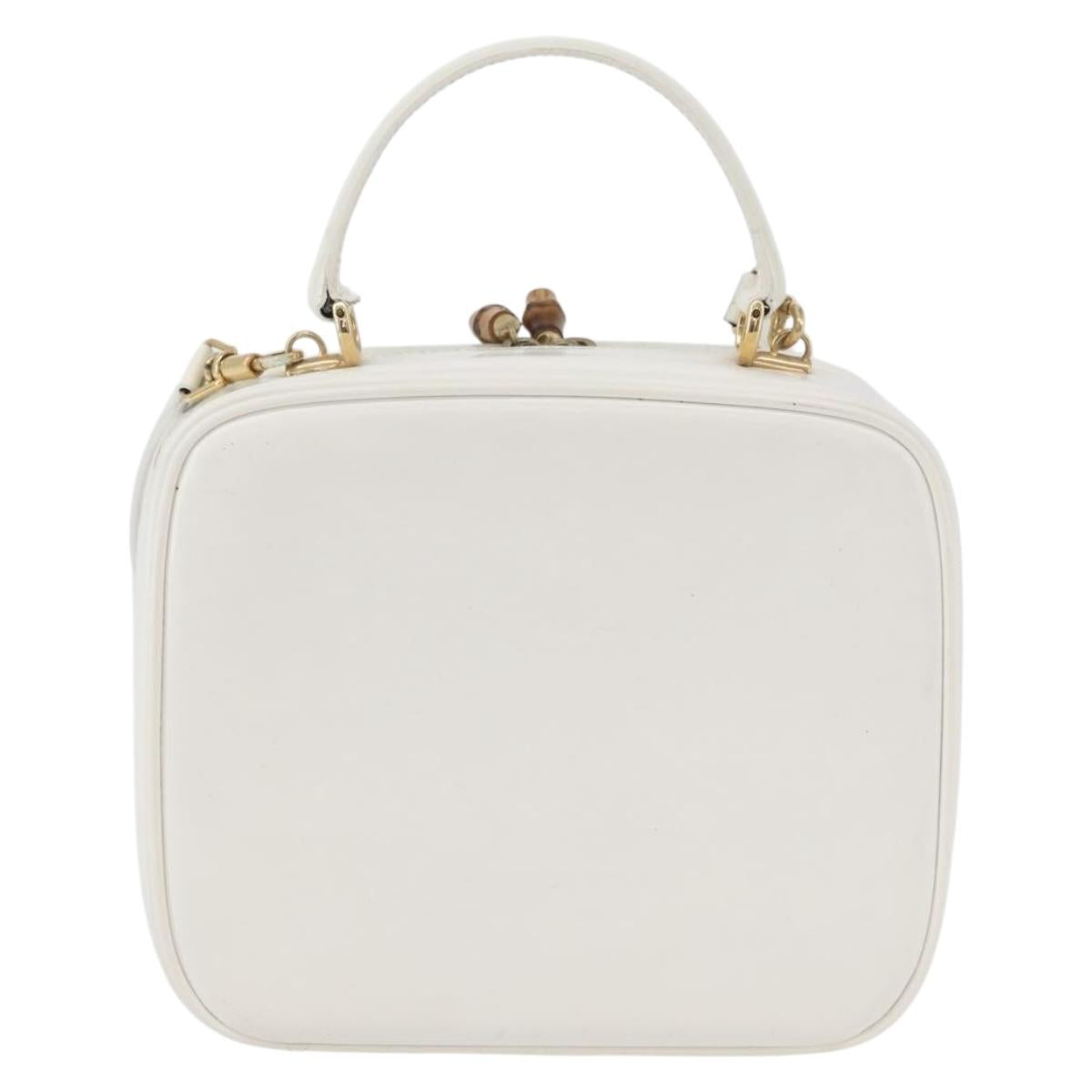 GUCCI Bamboo Vanity Hand Bag Patent 2way White Gold 000 270 0323 Auth 170112