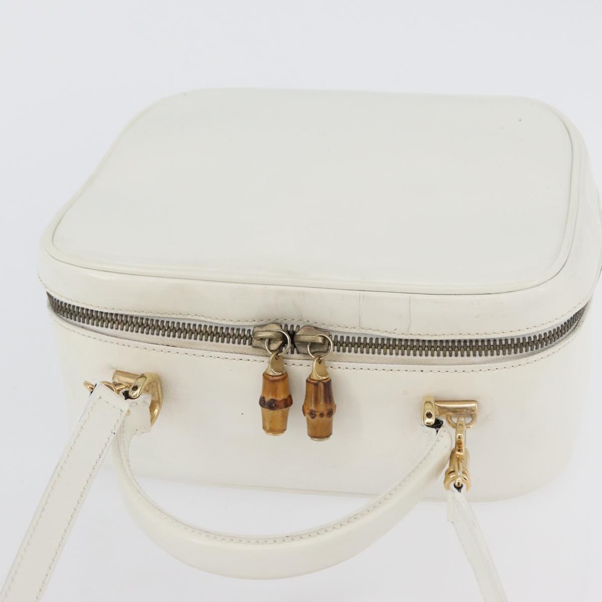GUCCI Bamboo Vanity Hand Bag Patent 2way White Gold 000 270 0323 Auth 170112