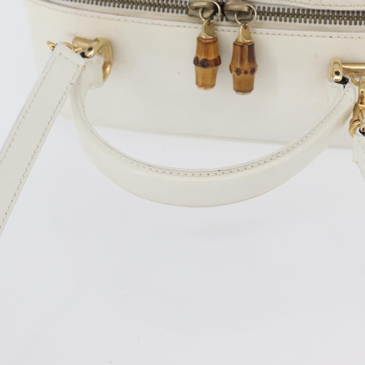 GUCCI Bamboo Vanity Hand Bag Patent 2way White Gold 000 270 0323 Auth 170112