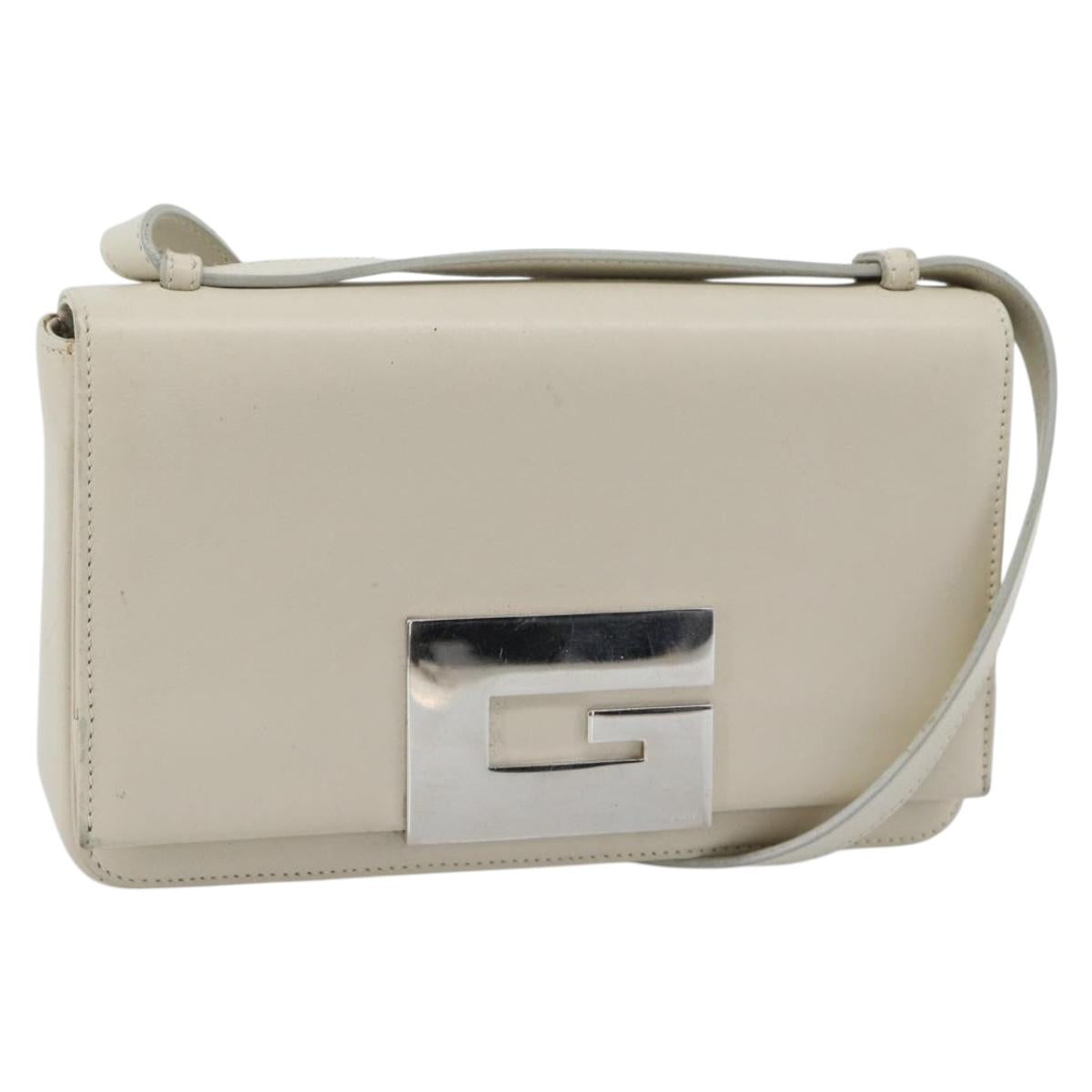 GUCCI Shoulder Bag Leather White Silver Auth 170113