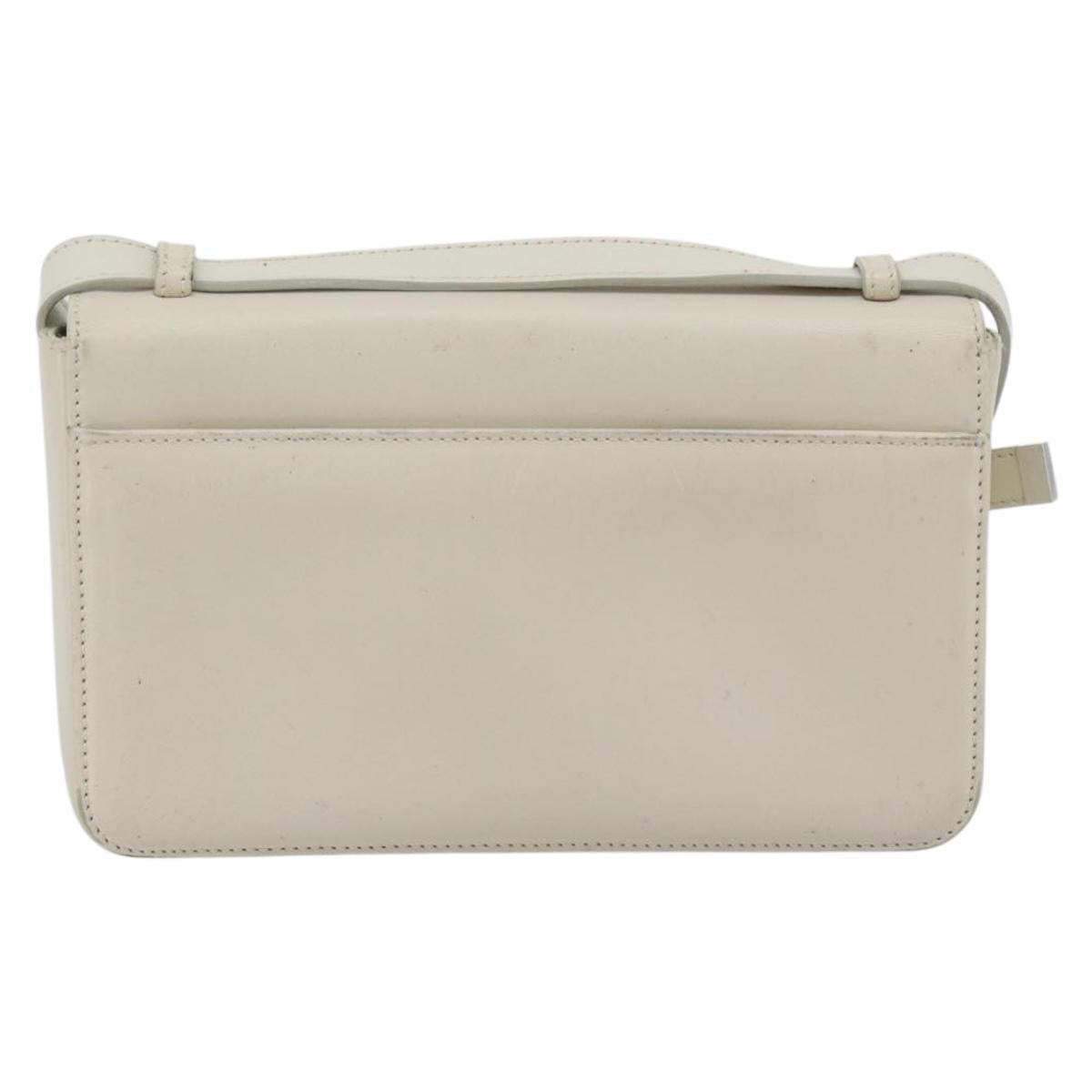 GUCCI Shoulder Bag Leather White Silver Auth 170113