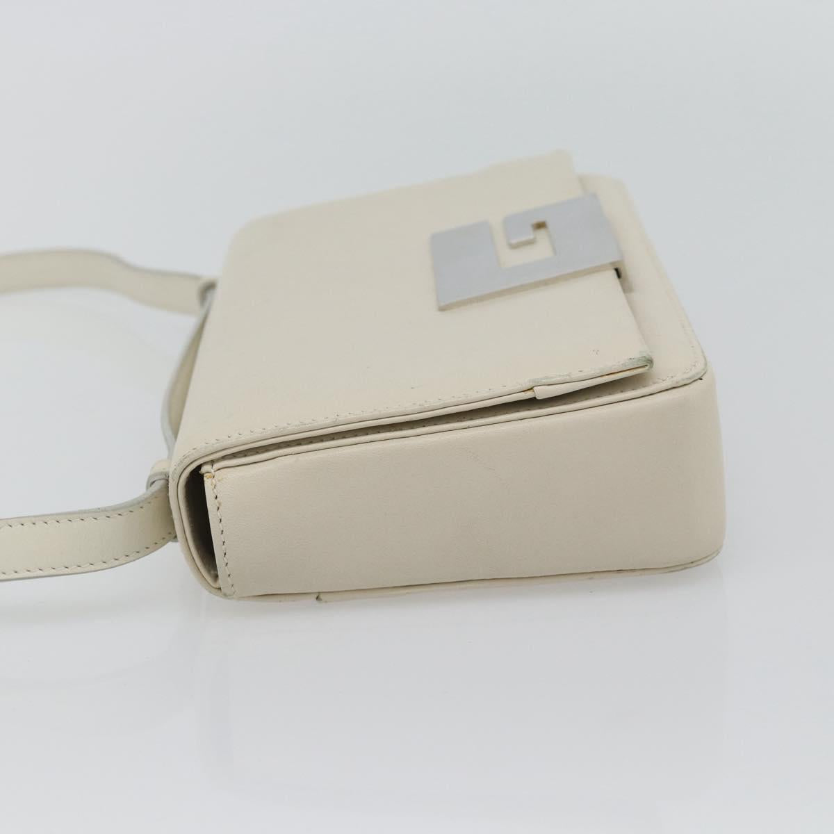 GUCCI Shoulder Bag Leather White Silver Auth 170113