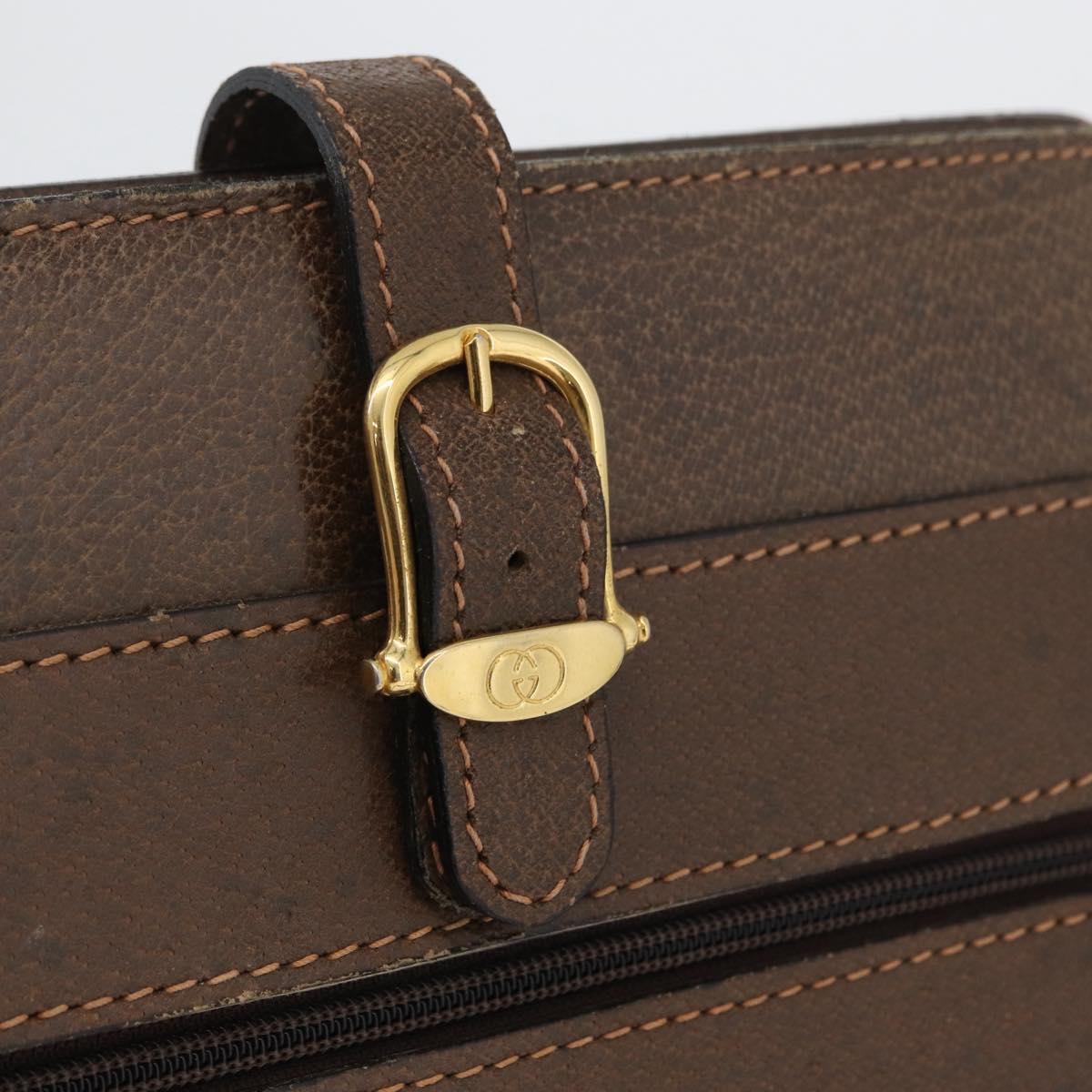 GUCCI Shoulder Bag Leather Brown Gold Auth 170114