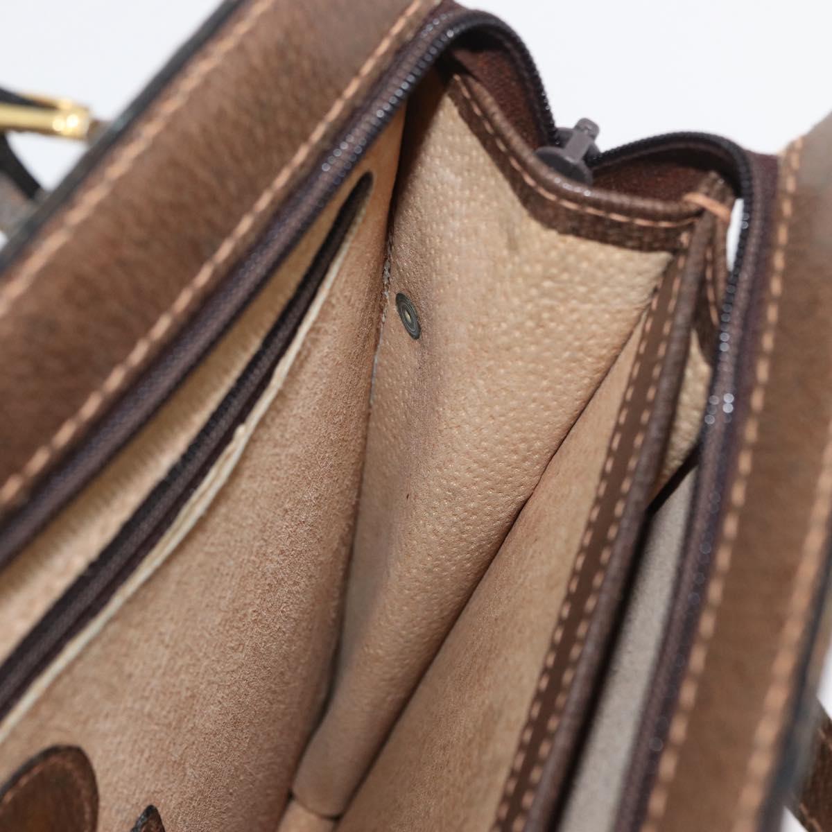 GUCCI Shoulder Bag Leather Brown Gold Auth 170114