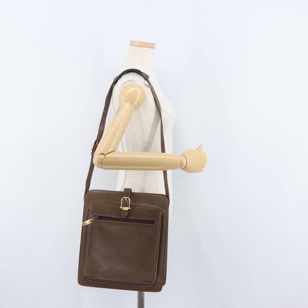 GUCCI Shoulder Bag Leather Brown Gold Auth 170114