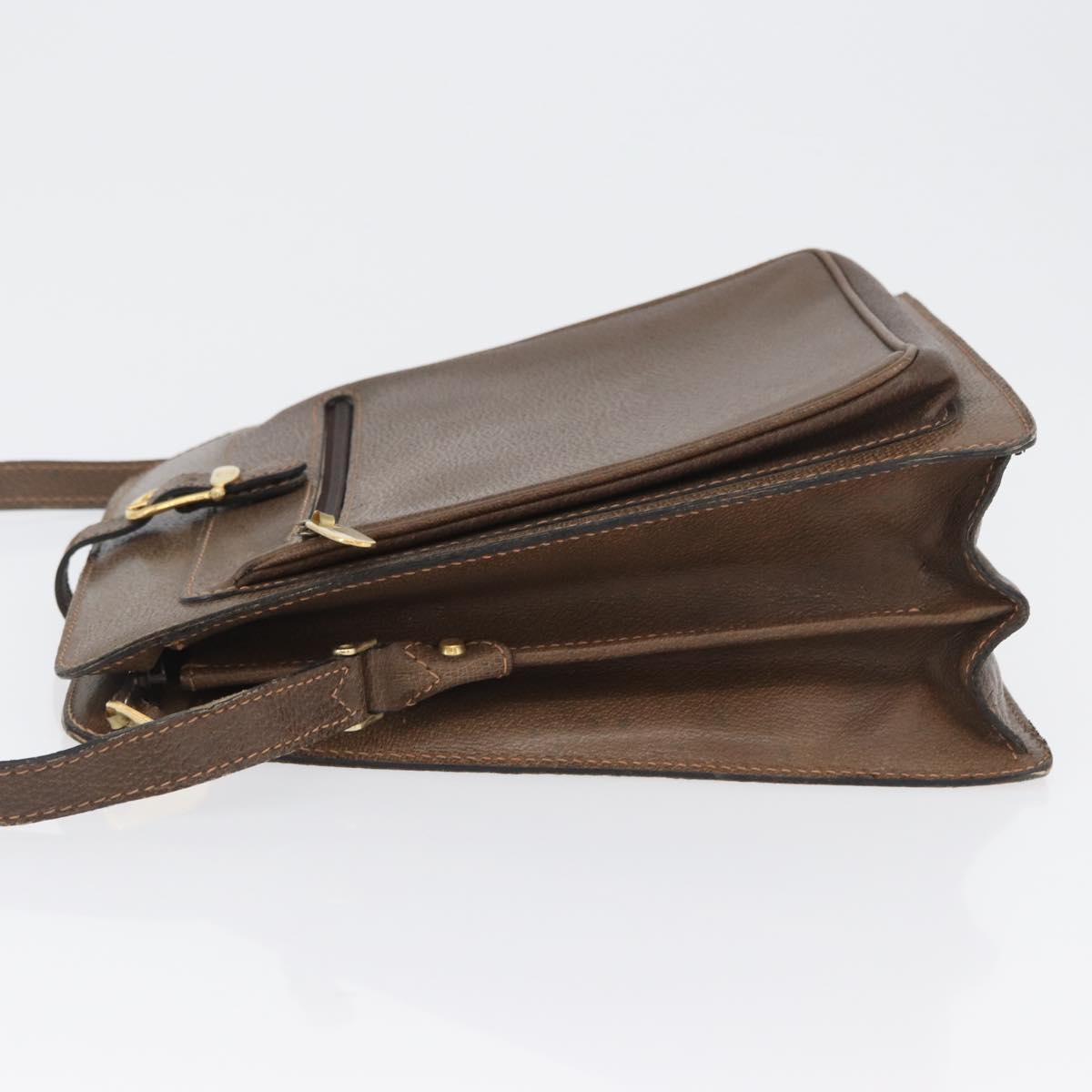 GUCCI Shoulder Bag Leather Brown Gold Auth 170114