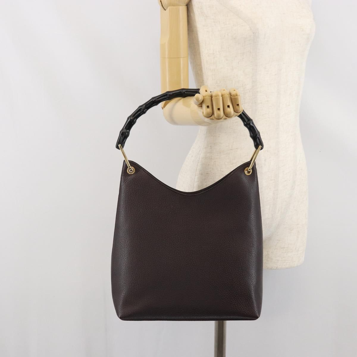 GUCCI Bamboo Tote Bag Leather Brown Gold 001 3007 3754 Auth 170115