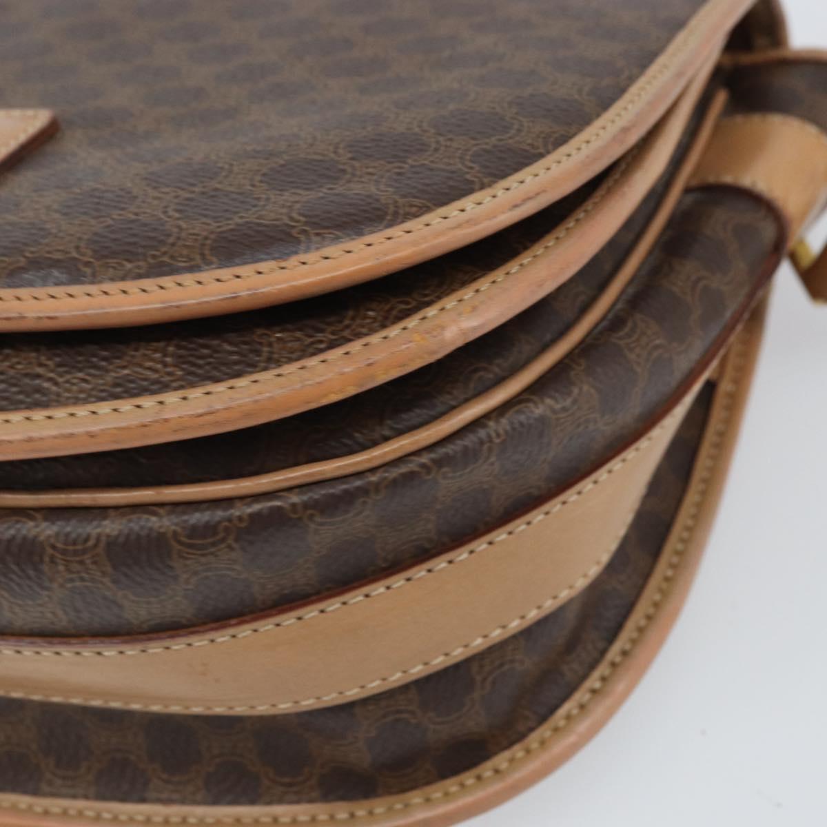 CELINE Macadam Canvas Shoulder Bag PVC Leather Brown Gold Auth 170119
