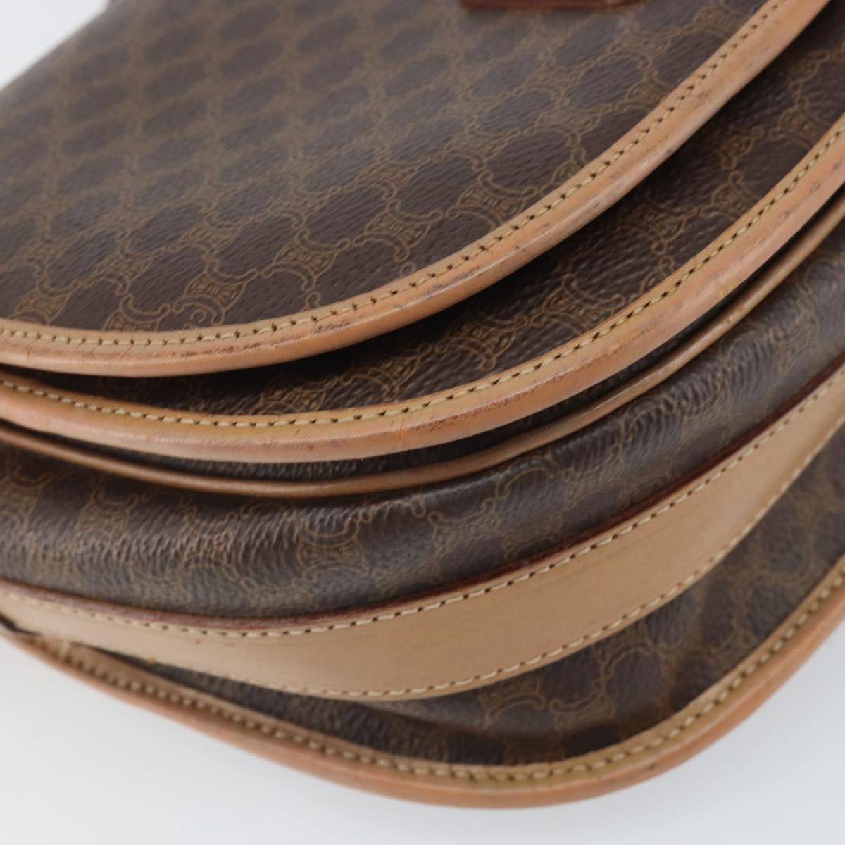 CELINE Macadam Canvas Shoulder Bag PVC Leather Brown Gold Auth 170119