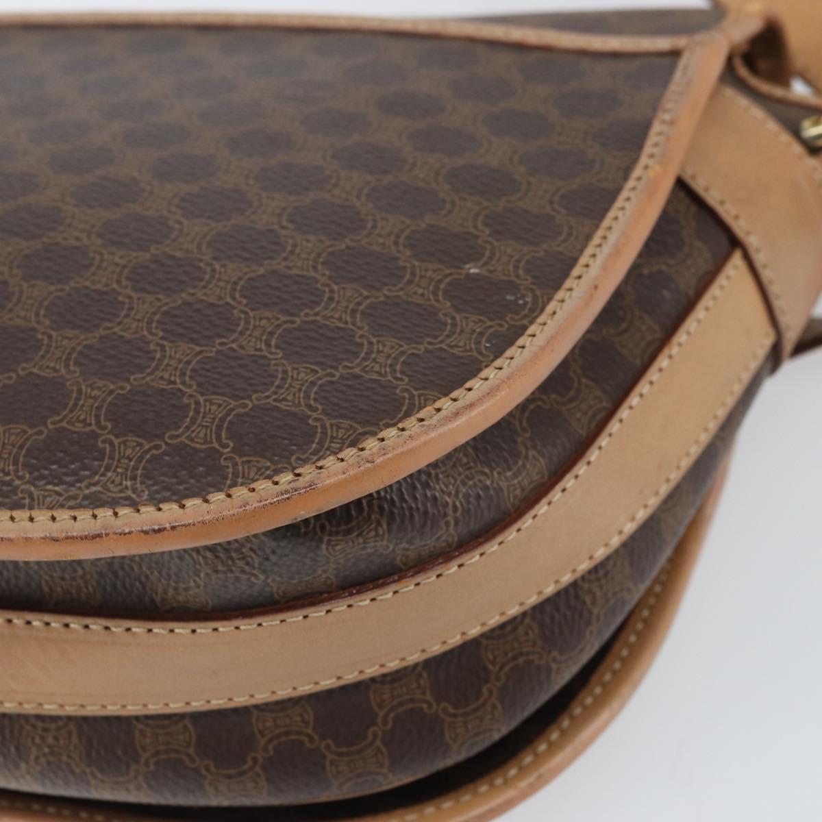 CELINE Macadam Canvas Shoulder Bag PVC Leather Brown Gold Auth 170119