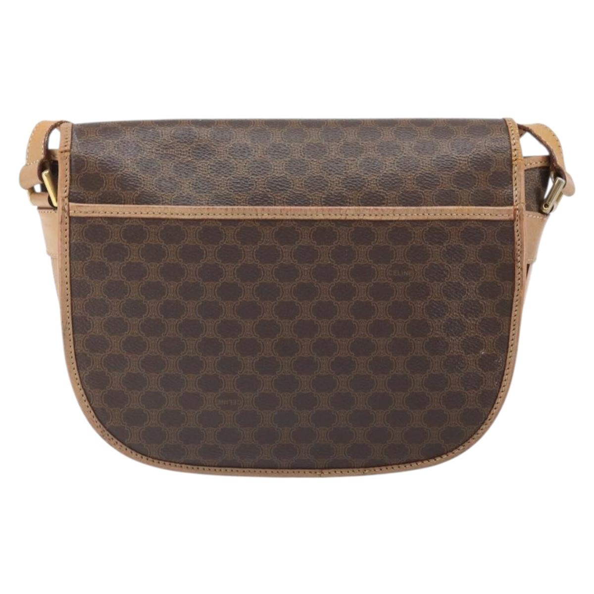 CELINE Macadam Canvas Shoulder Bag PVC Leather Brown Gold Auth 170119