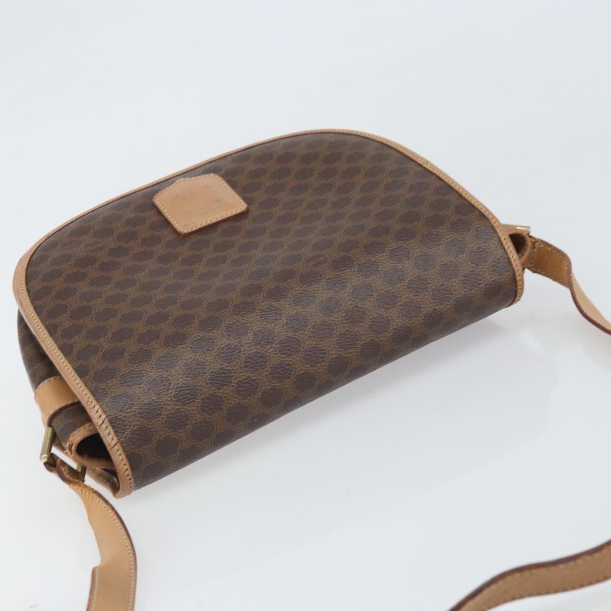 CELINE Macadam Canvas Shoulder Bag PVC Leather Brown Gold Auth 170119
