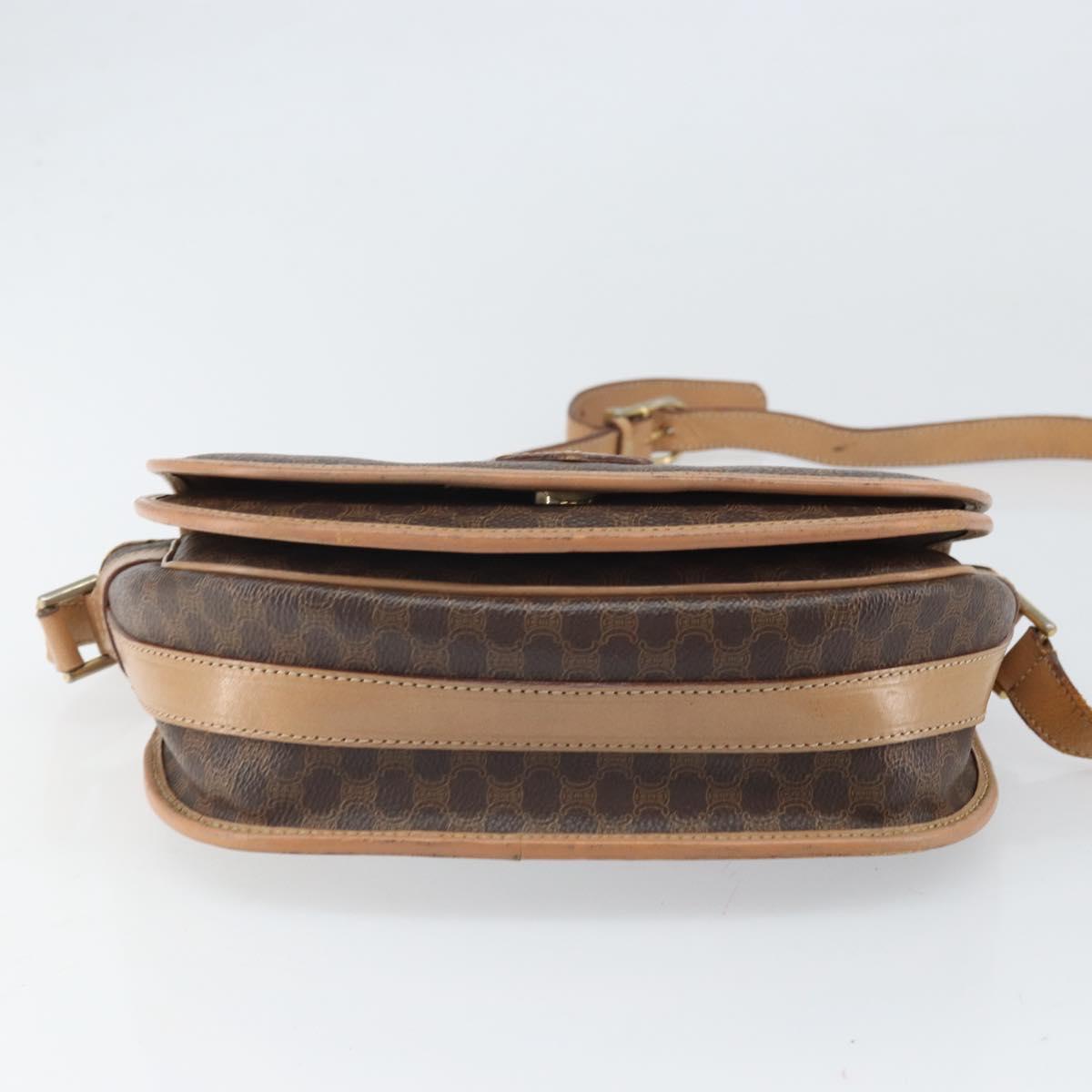 CELINE Macadam Canvas Shoulder Bag PVC Leather Brown Gold Auth 170119