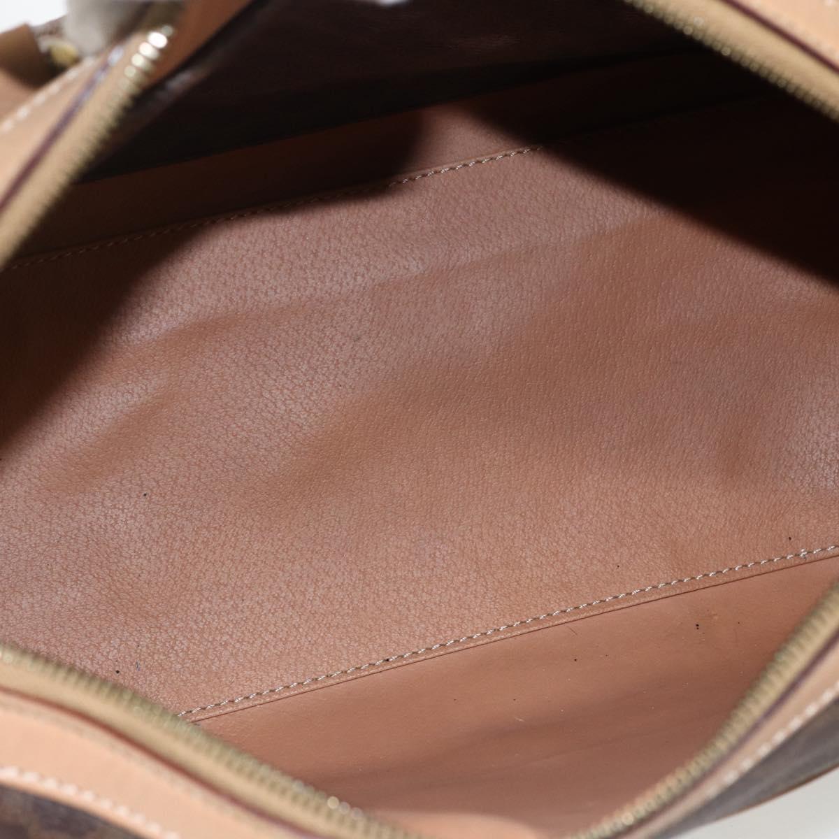 CELINE Macadam Canvas Boston Bag PVC Leather Brown Gold Auth 170121