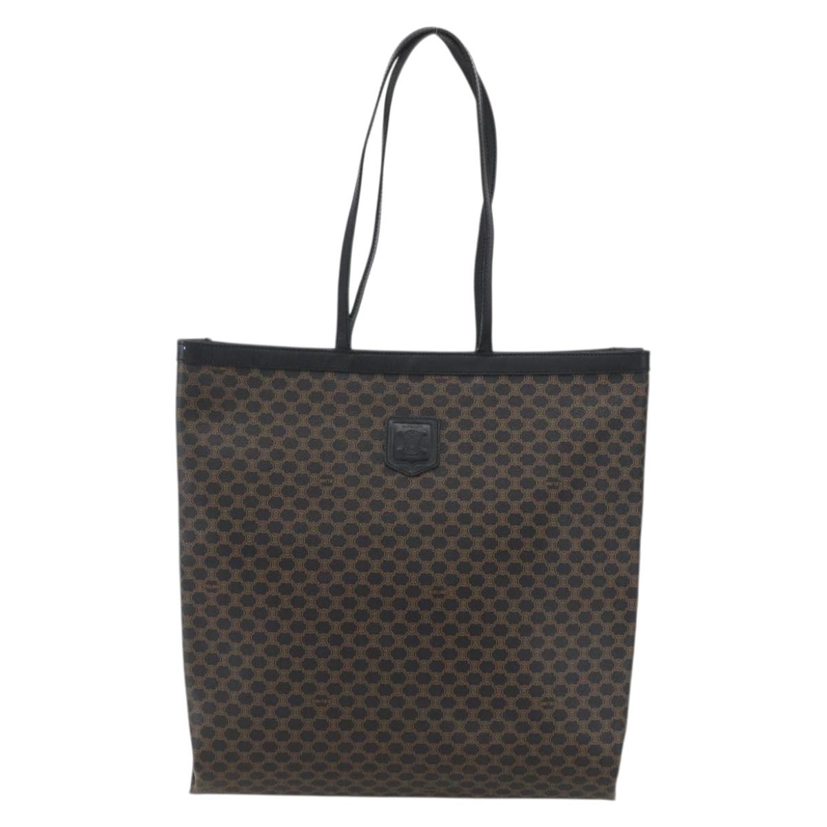 CELINE Macadam Canvas Hand Bag PVC Leather Black Gold Auth 170122
