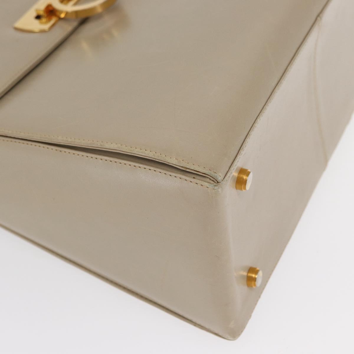 Salvatore Ferragamo Gancini Hand Bag Leather Beige Gold Auth 170123