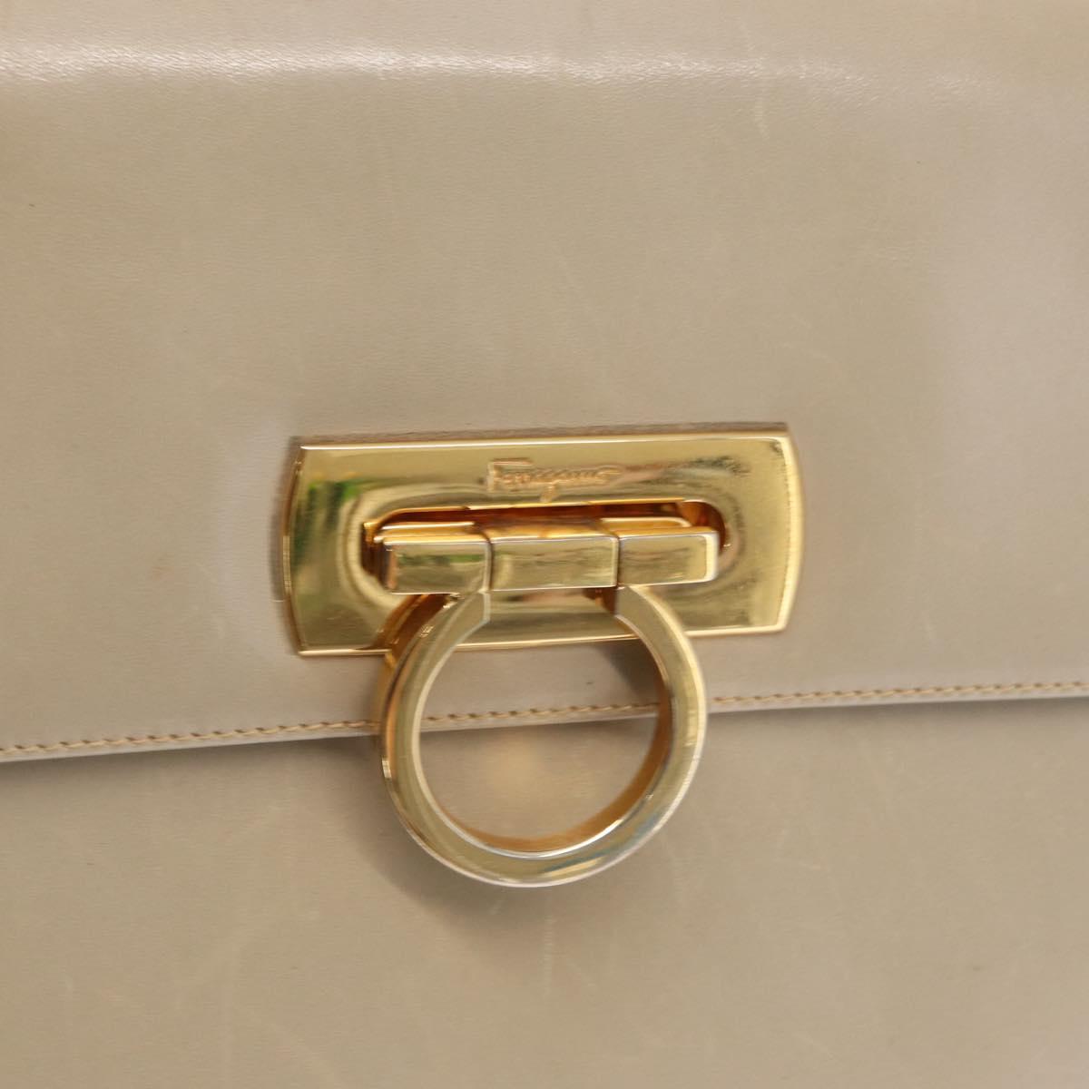 Salvatore Ferragamo Gancini Hand Bag Leather Beige Gold Auth 170123