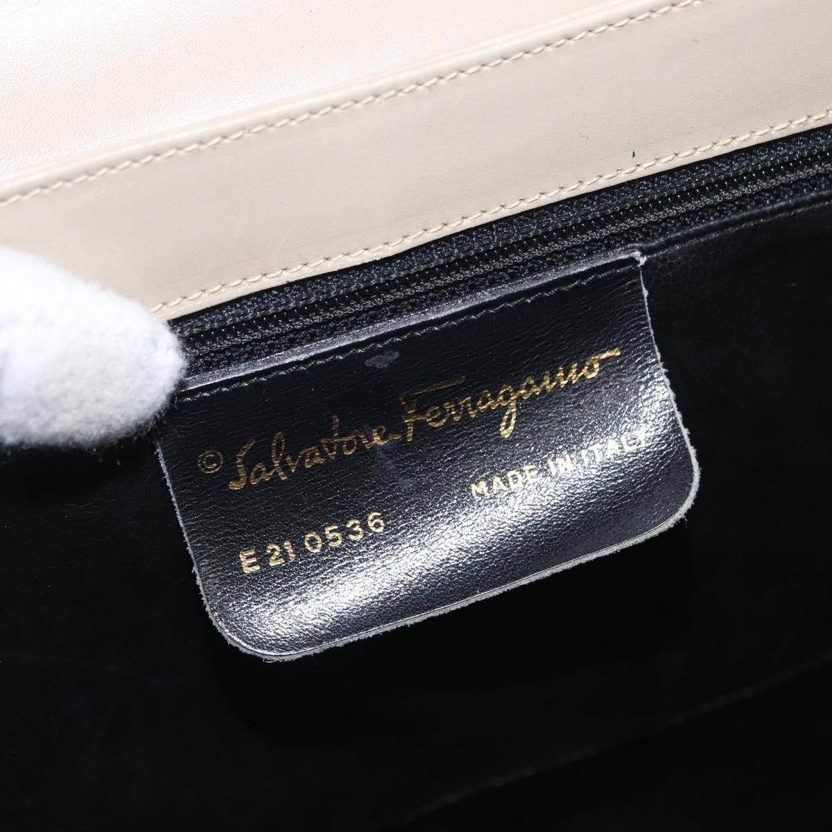 Salvatore Ferragamo Gancini Hand Bag Leather Beige Gold Auth 170123