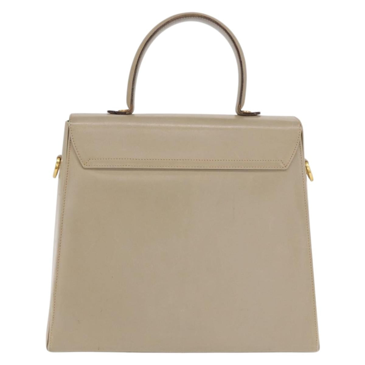 Salvatore Ferragamo Gancini Hand Bag Leather Beige Gold Auth 170123