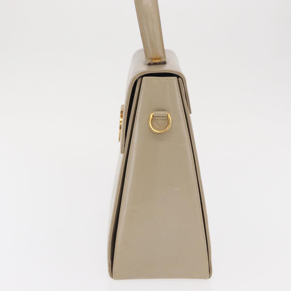 Salvatore Ferragamo Gancini Hand Bag Leather Beige Gold Auth 170123