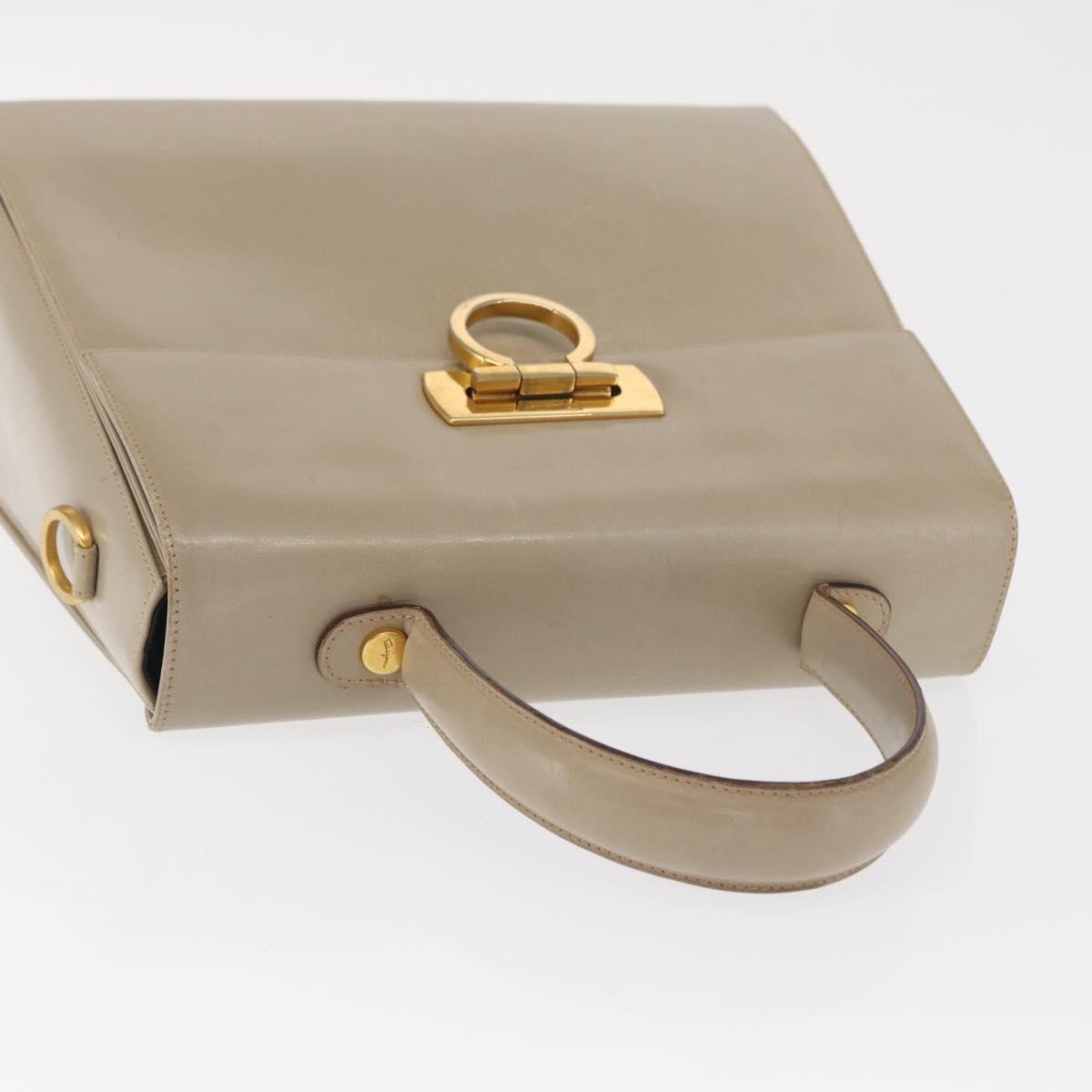 Salvatore Ferragamo Gancini Hand Bag Leather Beige Gold Auth 170123