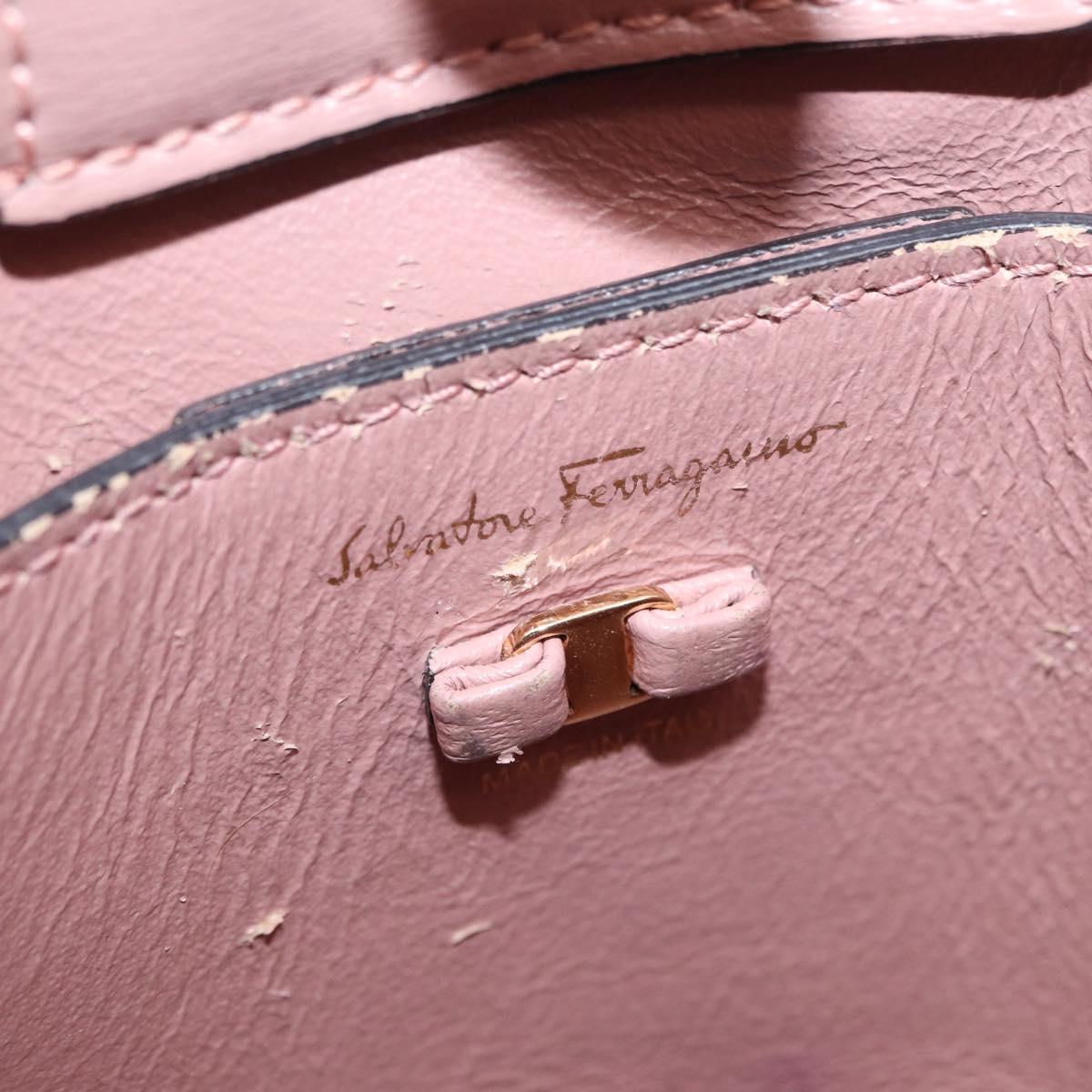 Salvatore Ferragamo Vala Hand Bag Leather 2way Pink Gold Auth 170124