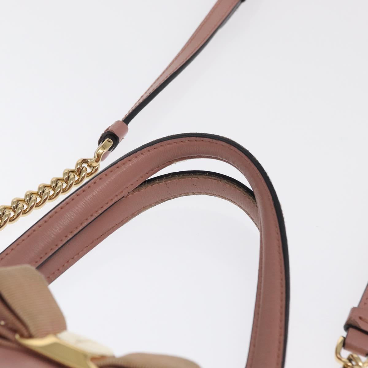 Salvatore Ferragamo Vala Hand Bag Leather 2way Pink Gold Auth 170124