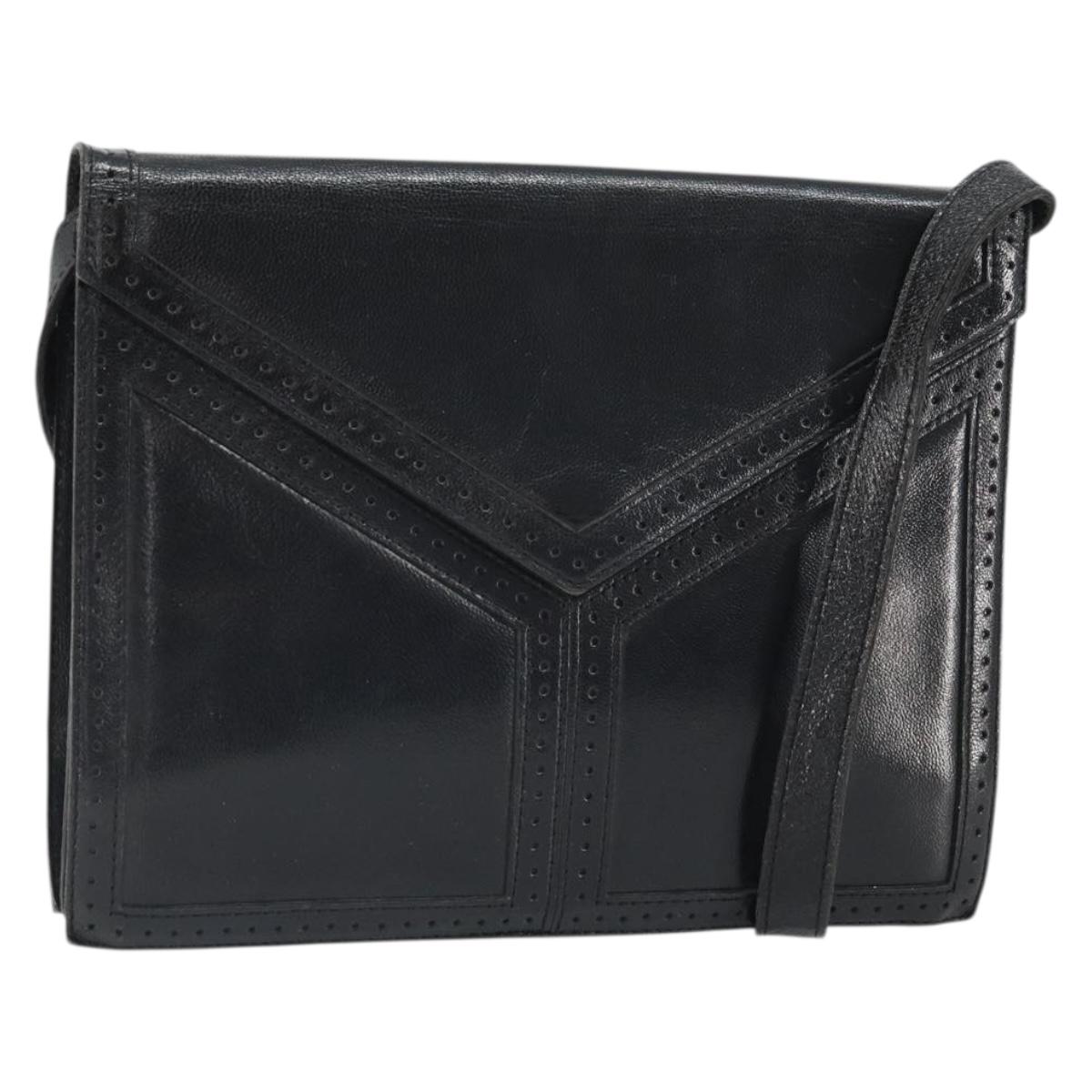 SAINT LAURENT Shoulder Bag Leather Black Gold Auth 170129