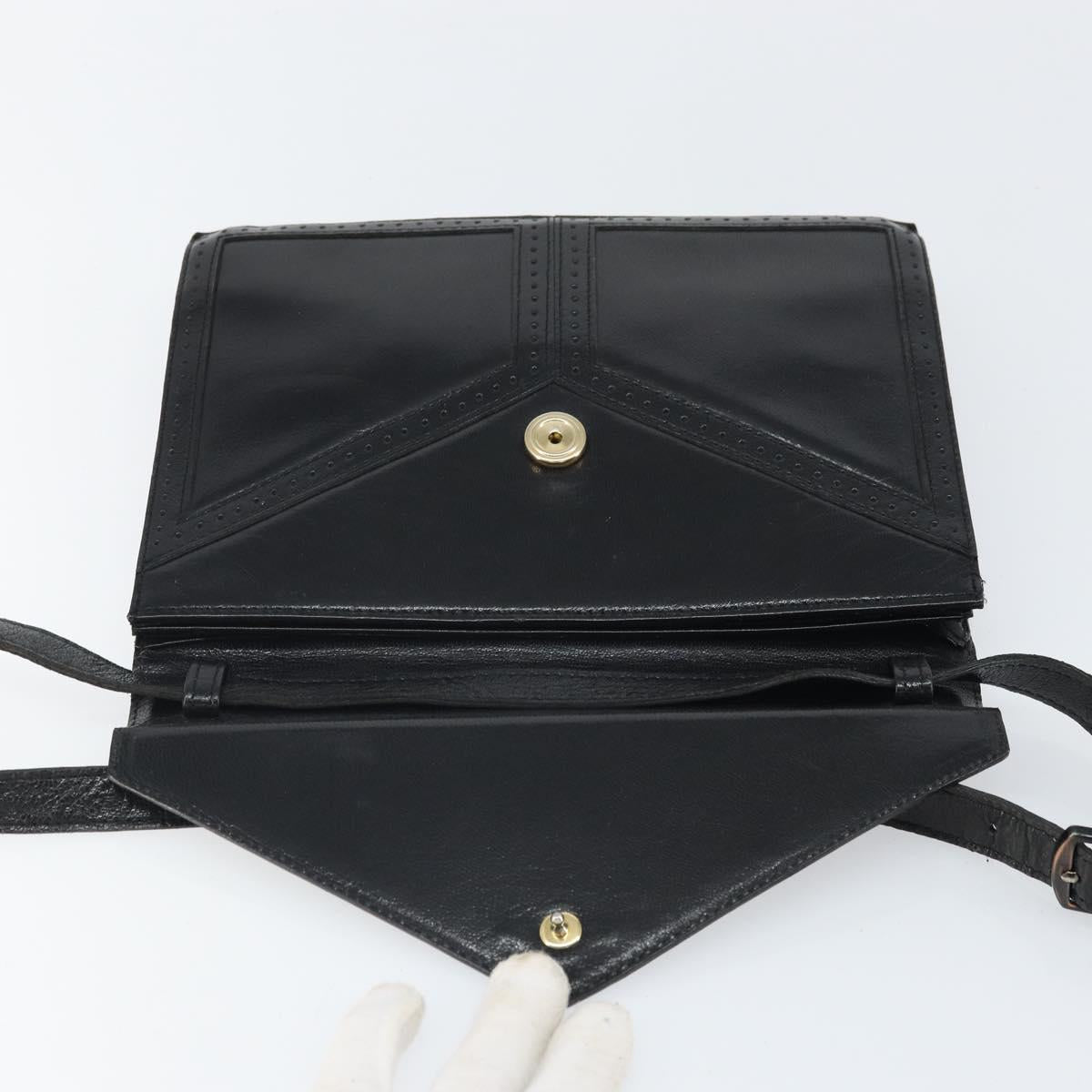 SAINT LAURENT Shoulder Bag Leather Black Gold Auth 170129