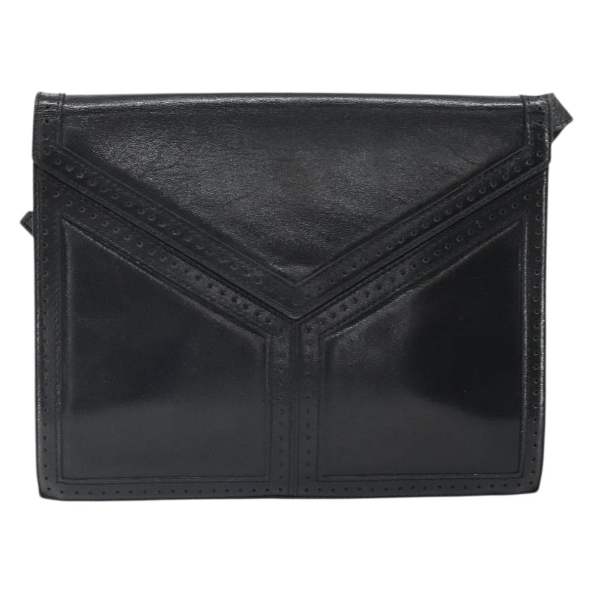 SAINT LAURENT Shoulder Bag Leather Black Gold Auth 170129
