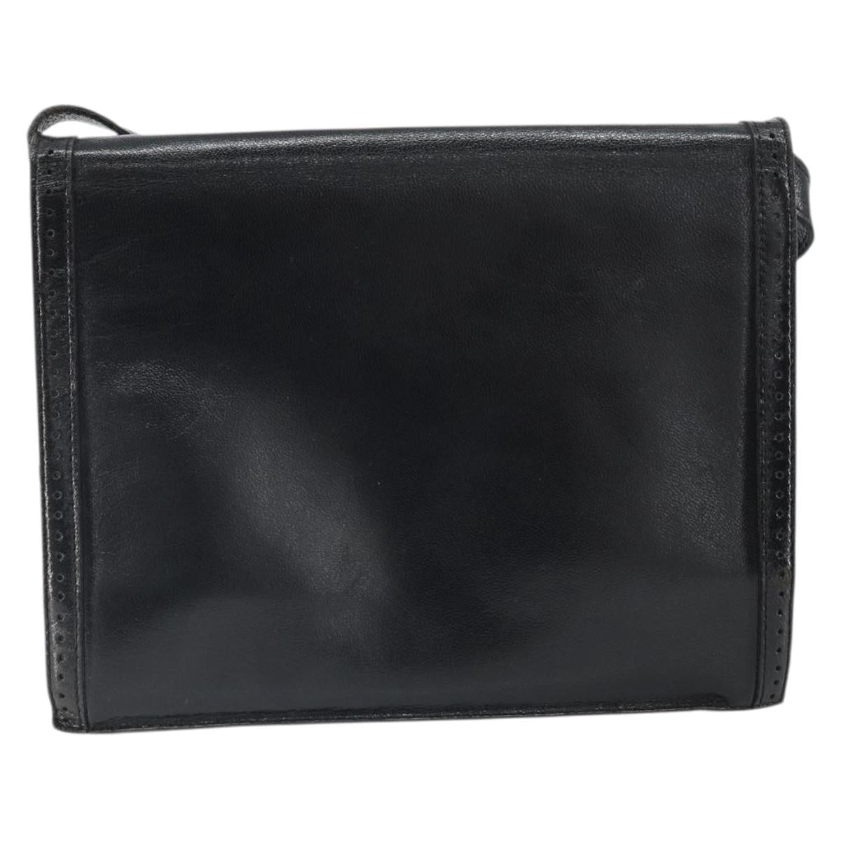 SAINT LAURENT Shoulder Bag Leather Black Gold Auth 170129