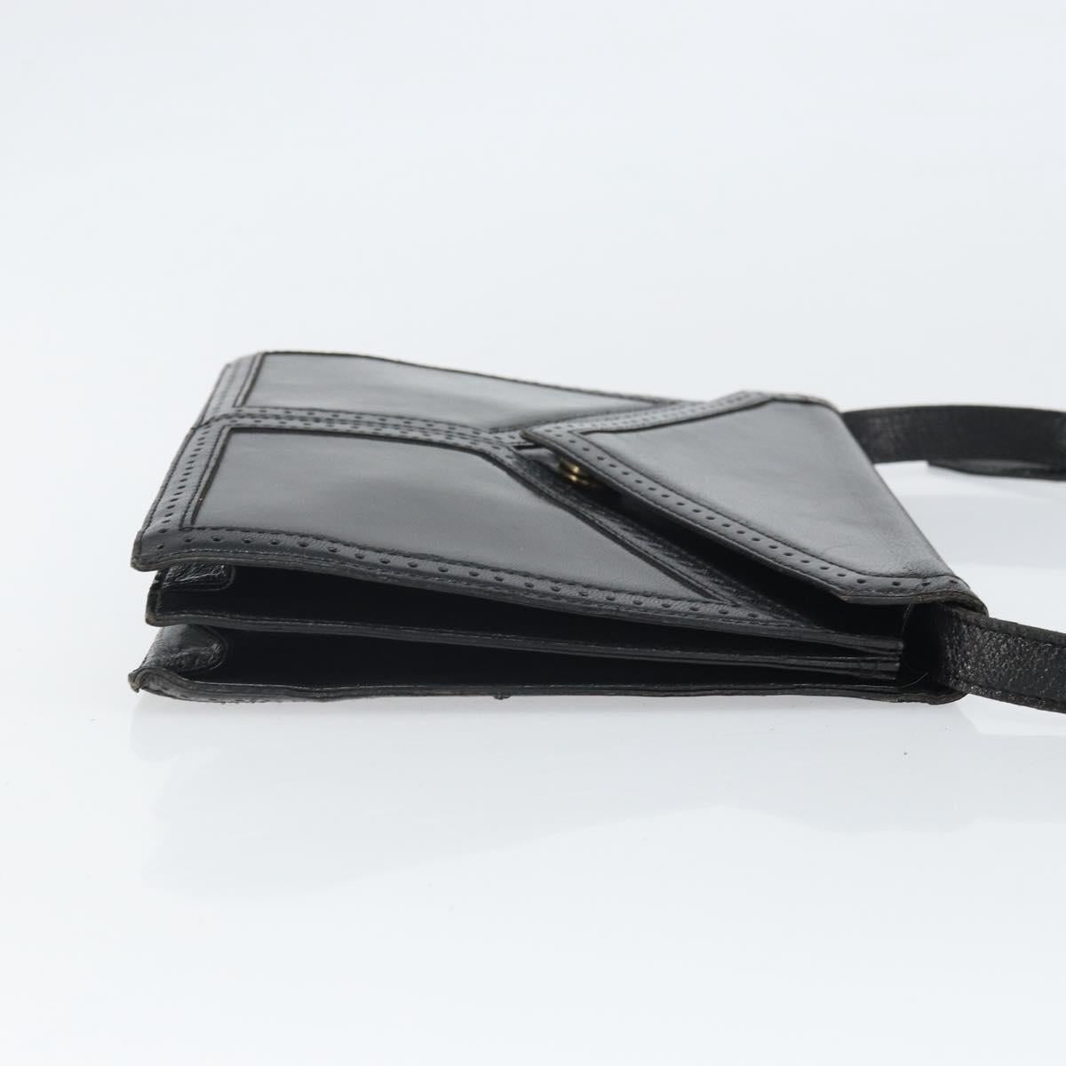 SAINT LAURENT Shoulder Bag Leather Black Gold Auth 170129