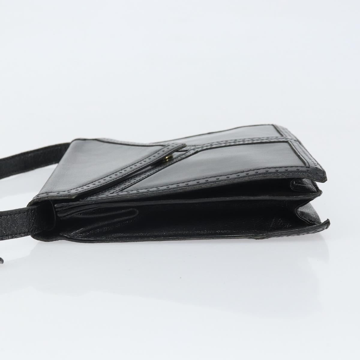 SAINT LAURENT Shoulder Bag Leather Black Gold Auth 170129