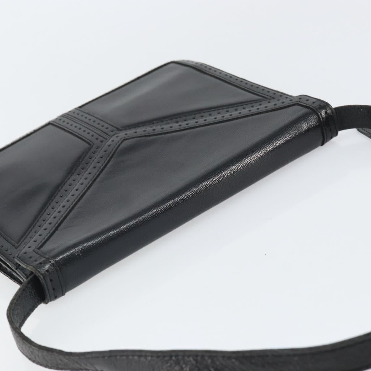 SAINT LAURENT Shoulder Bag Leather Black Gold Auth 170129