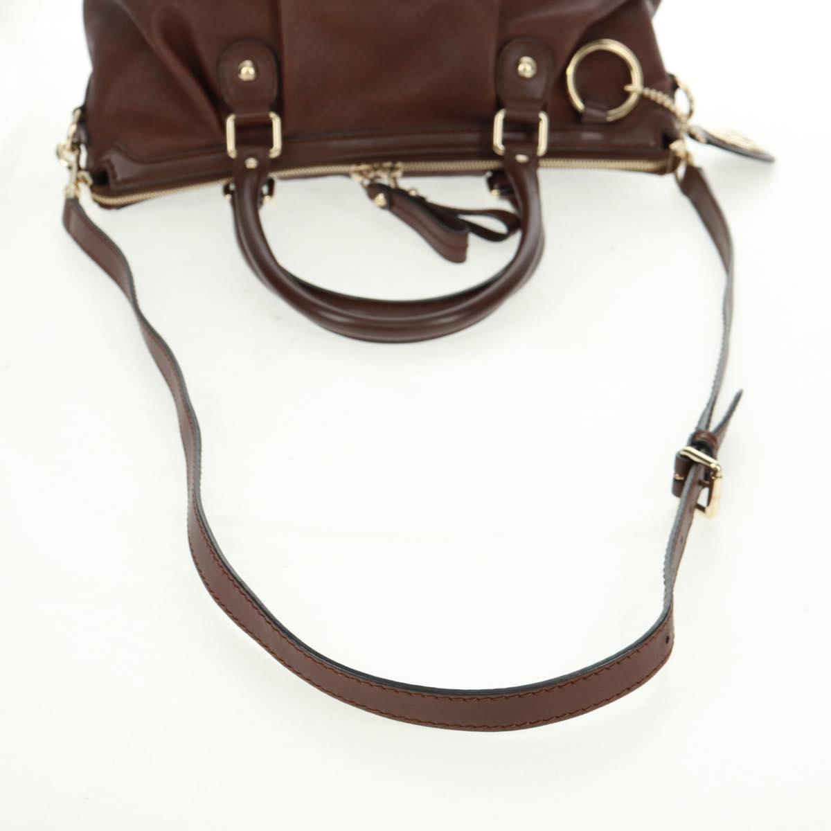 GUCCI Diamante Hand Bag Leather 2way Brown Gold 247902 Auth 170133V