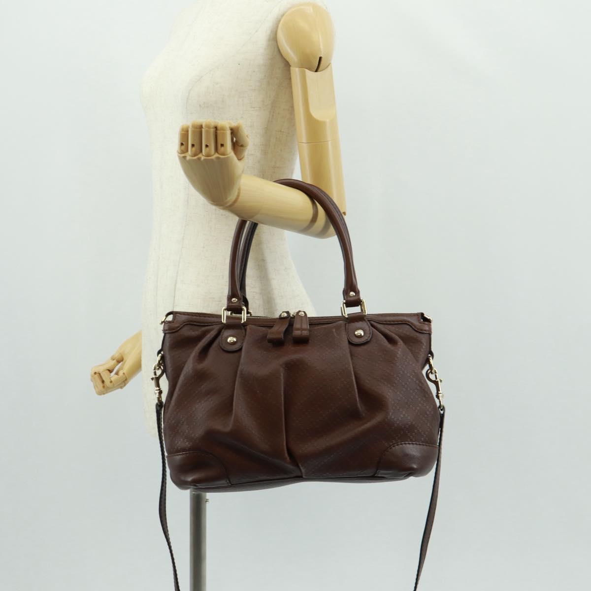 GUCCI Diamante Hand Bag Leather 2way Brown Gold 247902 Auth 170133V