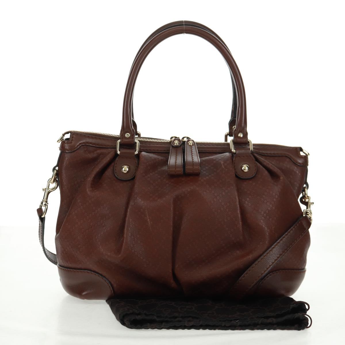 GUCCI Diamante Hand Bag Leather 2way Brown Gold 247902 Auth 170133V