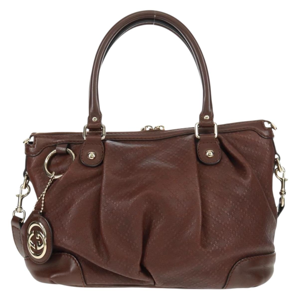 GUCCI Diamante Hand Bag Leather 2way Brown Gold 247902 Auth 170133V