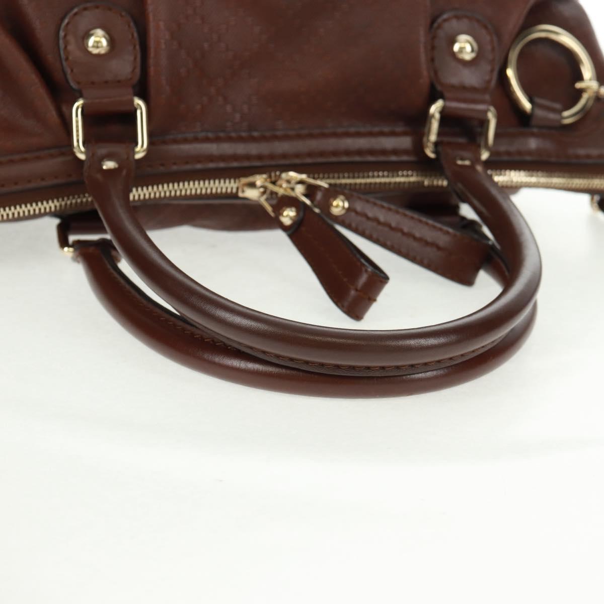 GUCCI Diamante Hand Bag Leather 2way Brown Gold 247902 Auth 170133V