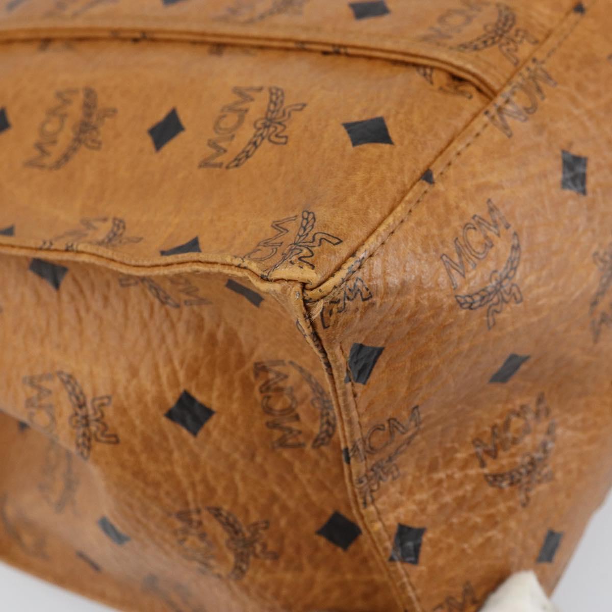 MCM Logogram Vicetos Tote Bag PVC Brown Gold Auth 170245