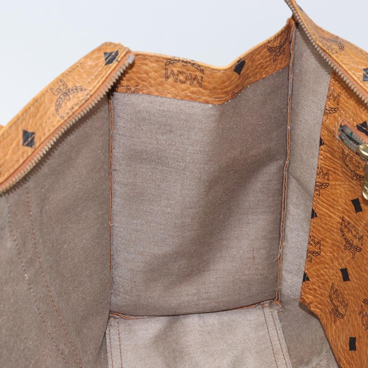 MCM Logogram Vicetos Tote Bag PVC Brown Gold Auth 170245