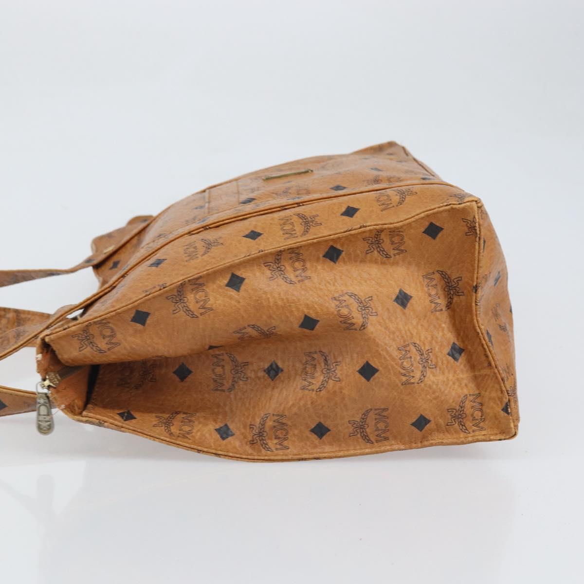 MCM Logogram Vicetos Tote Bag PVC Brown Gold Auth 170245