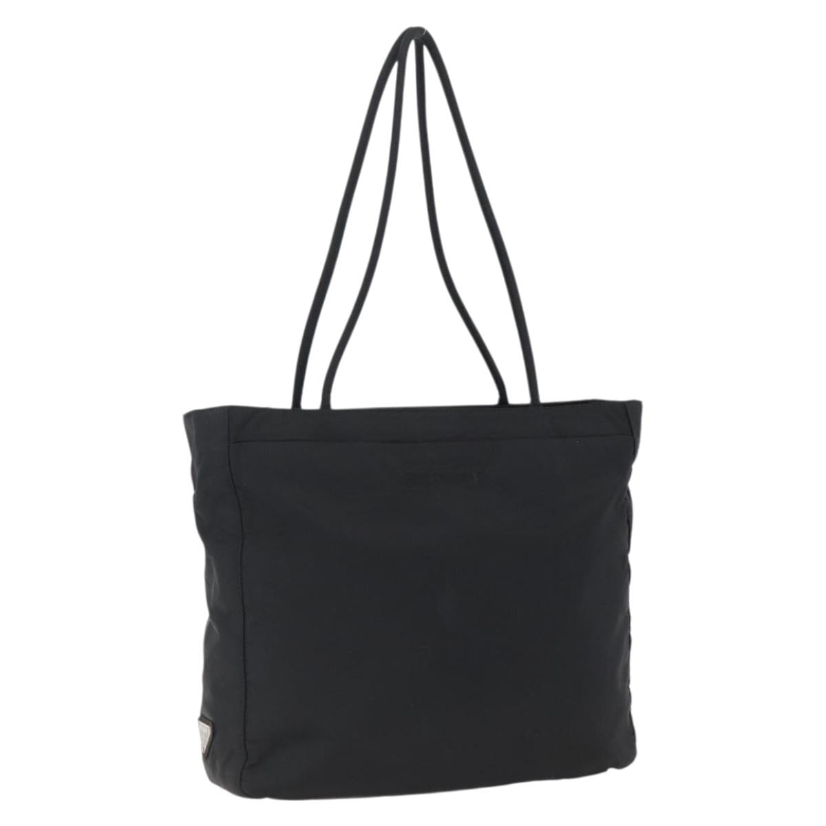 PRADA Tote Bag Nylon Black Silver Auth 170248
