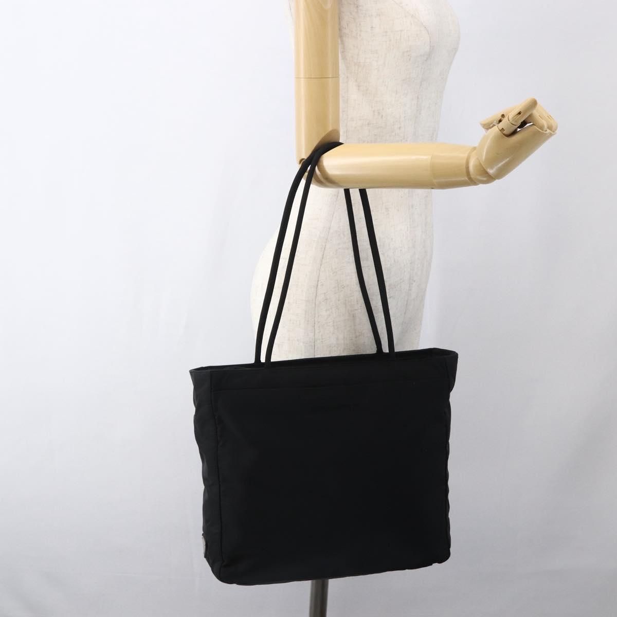 PRADA Tote Bag Nylon Black Silver Auth 170248